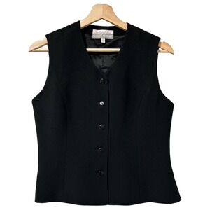 Vintage Casual Corner Black V Neck Button Front Vest Quiet Luxury Women Size 2